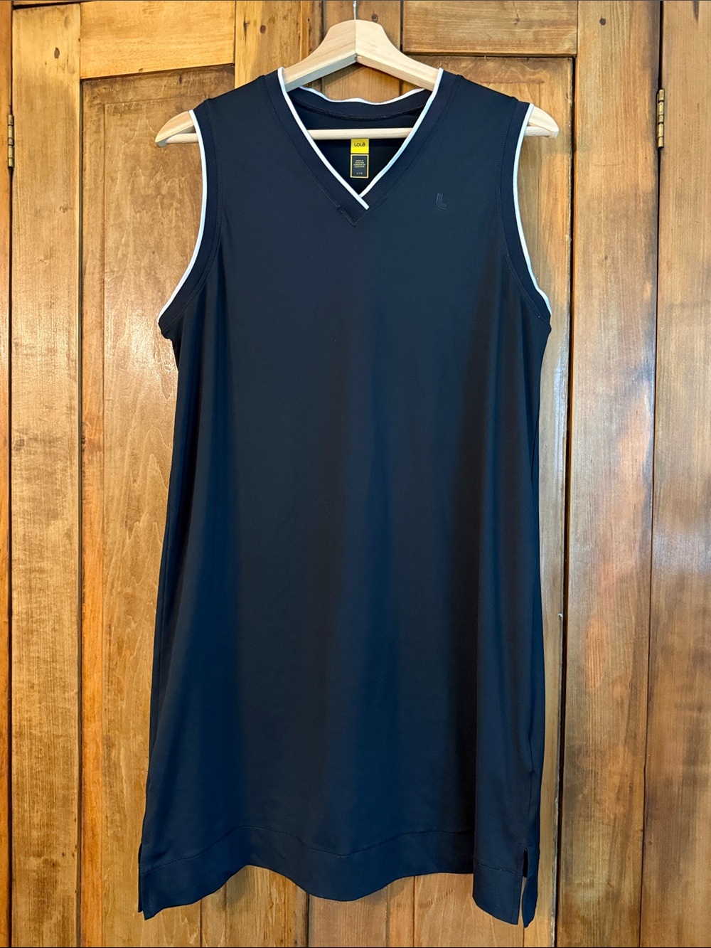 Lole L Black Sleeveless V-Neck Mini Dress with White Trim Athleisure Tennis